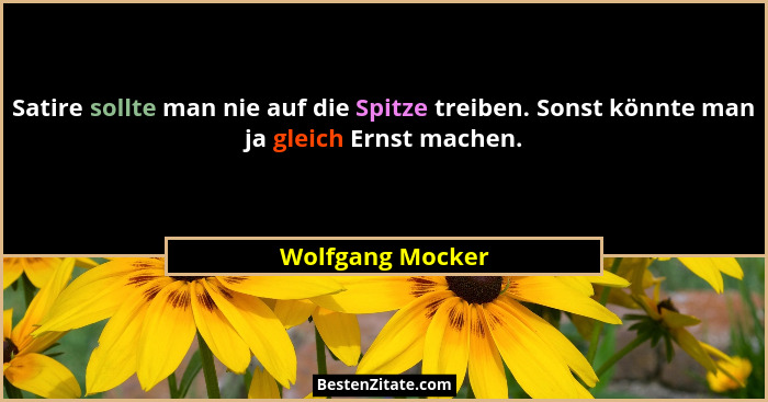 Satire sollte man nie auf die Spitze treiben. Sonst könnte man ja gleich Ernst machen.... - Wolfgang Mocker