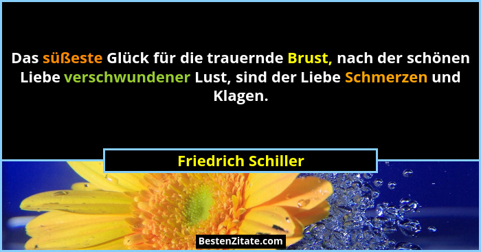 Das süßeste Glück für die trauernde Brust, nach der schönen Liebe verschwundener Lust, sind der Liebe Schmerzen und Klagen.... - Friedrich Schiller