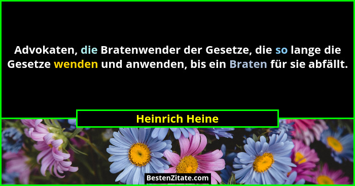 Advokaten, die Bratenwender der Gesetze, die so lange die Gesetze wenden und anwenden, bis ein Braten für sie abfällt.... - Heinrich Heine