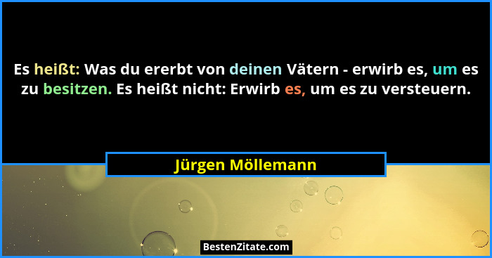 Es heißt: Was du ererbt von deinen Vätern - erwirb es, um es zu besitzen. Es heißt nicht: Erwirb es, um es zu versteuern.... - Jürgen Möllemann
