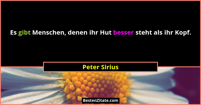 Es gibt Menschen, denen ihr Hut besser steht als ihr Kopf.... - Peter Sirius