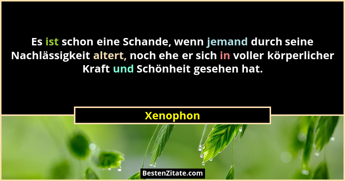 Es ist schon eine Schande, wenn jemand durch seine Nachlässigkeit altert, noch ehe er sich in voller körperlicher Kraft und Schönheit geseh... - Xenophon