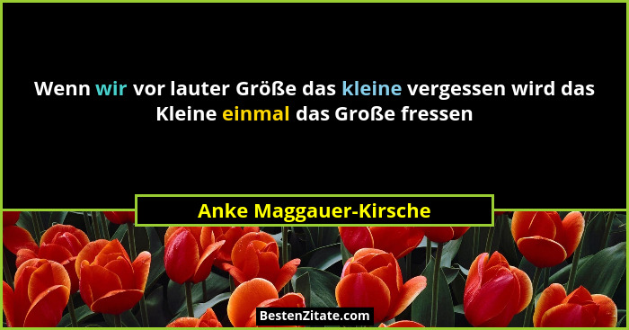 Wenn wir vor lauter Größe das kleine vergessen wird das Kleine einmal das Große fressen... - Anke Maggauer-Kirsche