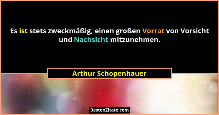 Es ist stets zweckmäßig, einen großen Vorrat von Vorsicht und Nachsicht mitzunehmen.... - Arthur Schopenhauer
