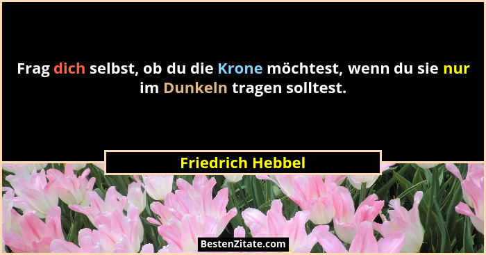 Frag dich selbst, ob du die Krone möchtest, wenn du sie nur im Dunkeln tragen solltest.... - Friedrich Hebbel