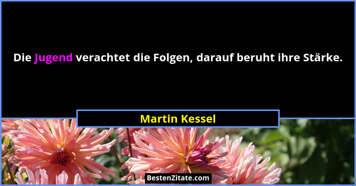 Die Jugend verachtet die Folgen, darauf beruht ihre Stärke.... - Martin Kessel