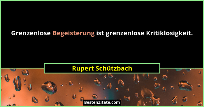 Grenzenlose Begeisterung ist grenzenlose Kritiklosigkeit.... - Rupert Schützbach