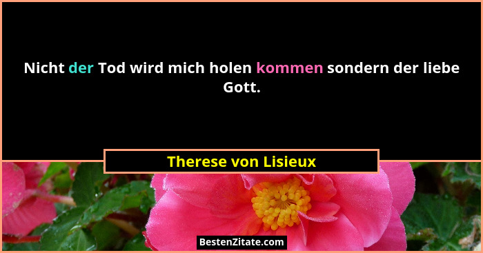 Nicht der Tod wird mich holen kommen sondern der liebe Gott.... - Therese von Lisieux
