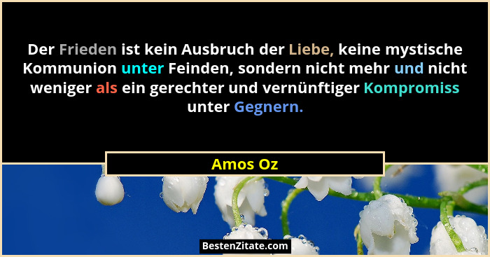 Der Frieden ist kein Ausbruch der Liebe, keine mystische Kommunion unter Feinden, sondern nicht mehr und nicht weniger als ein gerechter und... - Amos Oz