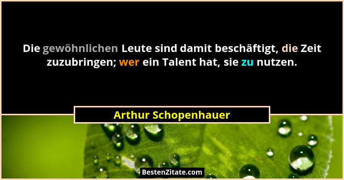 Die gewöhnlichen Leute sind damit beschäftigt, die Zeit zuzubringen; wer ein Talent hat, sie zu nutzen.... - Arthur Schopenhauer