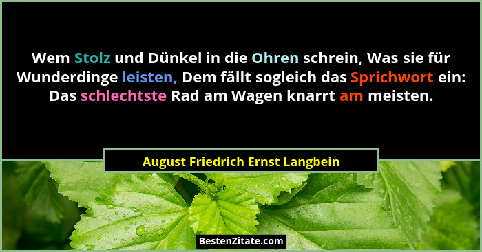 Wem Stolz und Dünkel in die Ohren schrein, Was sie für Wunderdinge leisten, Dem fällt sogleich das Sprichwort ein: D... - August Friedrich Ernst Langbein