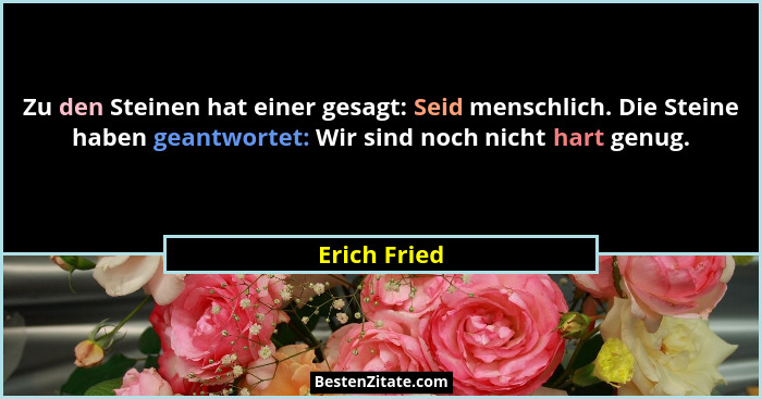 Zu den Steinen hat einer gesagt: Seid menschlich. Die Steine haben geantwortet: Wir sind noch nicht hart genug.... - Erich Fried