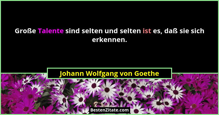 Große Talente sind selten und selten ist es, daß sie sich erkennen.... - Johann Wolfgang von Goethe