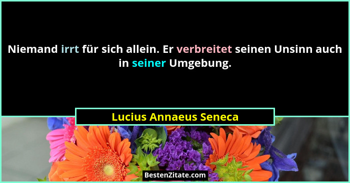Niemand irrt für sich allein. Er verbreitet seinen Unsinn auch in seiner Umgebung.... - Lucius Annaeus Seneca