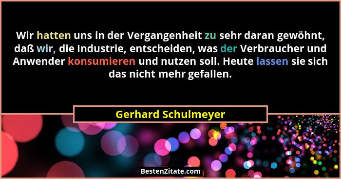 Wir hatten uns in der Vergangenheit zu sehr daran gewöhnt, daß wir, die Industrie, entscheiden, was der Verbraucher und Anwender... - Gerhard Schulmeyer
