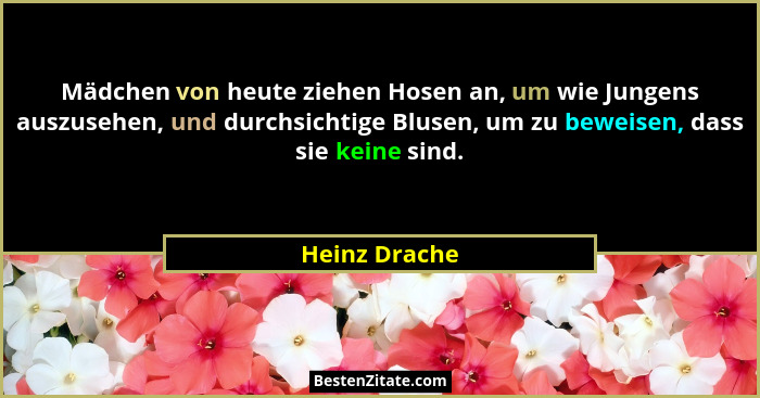Mädchen von heute ziehen Hosen an, um wie Jungens auszusehen, und durchsichtige Blusen, um zu beweisen, dass sie keine sind.... - Heinz Drache