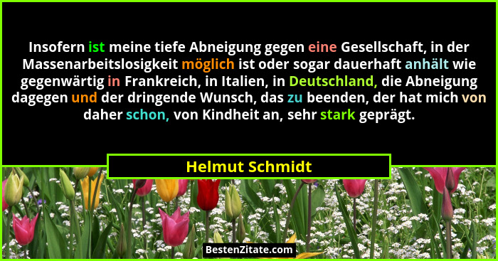 Insofern ist meine tiefe Abneigung gegen eine Gesellschaft, in der Massenarbeitslosigkeit möglich ist oder sogar dauerhaft anhält wie... - Helmut Schmidt