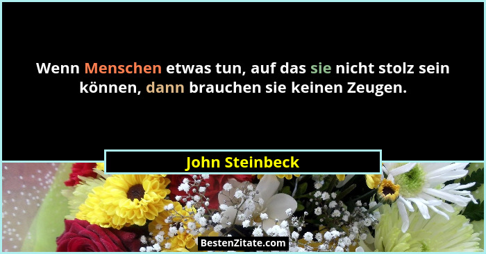 Wenn Menschen etwas tun, auf das sie nicht stolz sein können, dann brauchen sie keinen Zeugen.... - John Steinbeck
