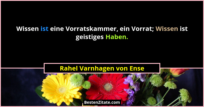 Wissen ist eine Vorratskammer, ein Vorrat; Wissen ist geistiges Haben.... - Rahel Varnhagen von Ense