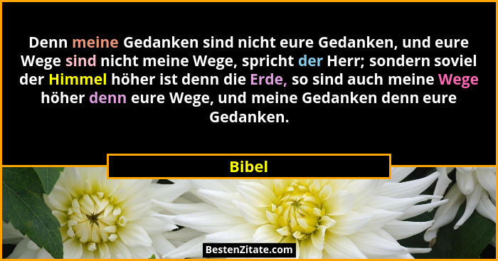 Denn meine Gedanken sind nicht eure Gedanken, und eure Wege sind nicht meine Wege, spricht der Herr; sondern soviel der Himmel höher ist denn... - Bibel