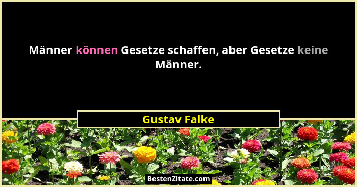 Männer können Gesetze schaffen, aber Gesetze keine Männer.... - Gustav Falke