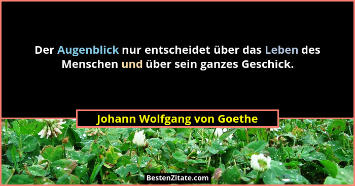 Der Augenblick nur entscheidet über das Leben des Menschen und über sein ganzes Geschick.... - Johann Wolfgang von Goethe