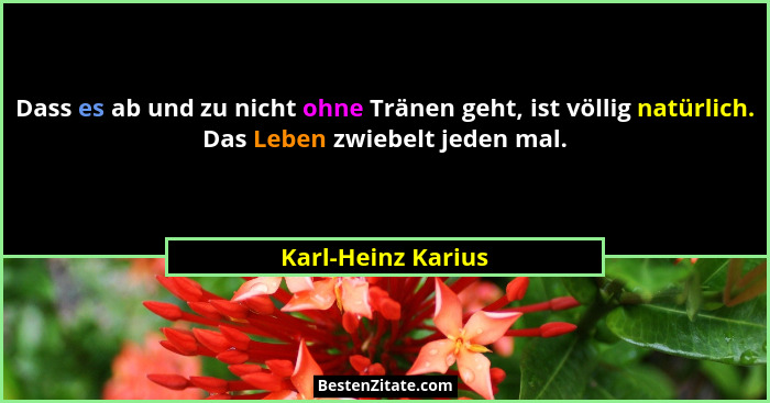 Dass es ab und zu nicht ohne Tränen geht, ist völlig natürlich. Das Leben zwiebelt jeden mal.... - Karl-Heinz Karius