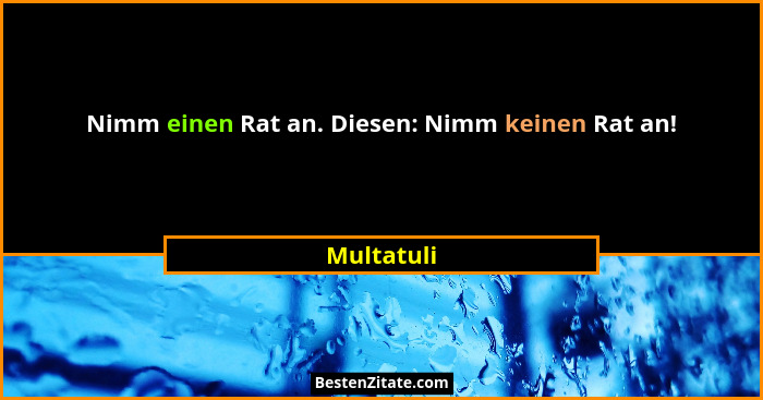 Nimm einen Rat an. Diesen: Nimm keinen Rat an!... - Multatuli