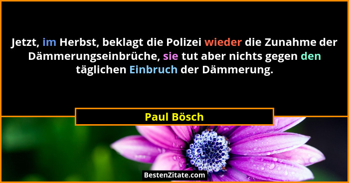 Jetzt, im Herbst, beklagt die Polizei wieder die Zunahme der Dämmerungseinbrüche, sie tut aber nichts gegen den täglichen Einbruch der Dä... - Paul Bösch