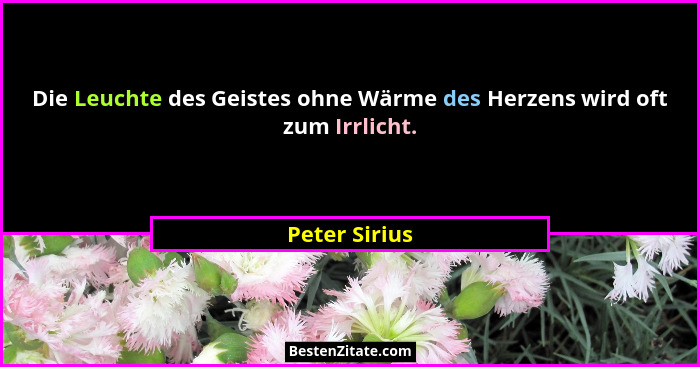 Die Leuchte des Geistes ohne Wärme des Herzens wird oft zum Irrlicht.... - Peter Sirius