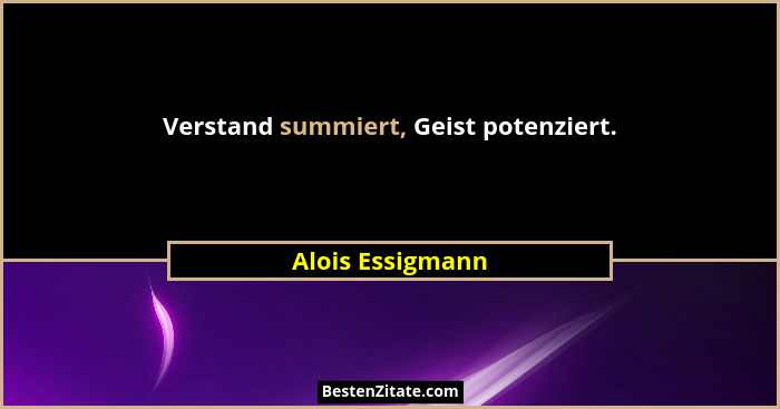 Verstand summiert, Geist potenziert.... - Alois Essigmann