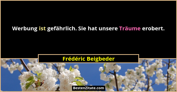 Werbung ist gefährlich. Sie hat unsere Träume erobert.... - Frédéric Beigbeder
