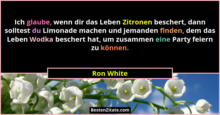 Ich glaube, wenn dir das Leben Zitronen beschert, dann solltest du Limonade machen und jemanden finden, dem das Leben Wodka beschert hat,... - Ron White
