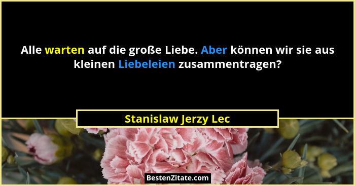 Alle warten auf die große Liebe. Aber können wir sie aus kleinen Liebeleien zusammentragen?... - Stanislaw Jerzy Lec