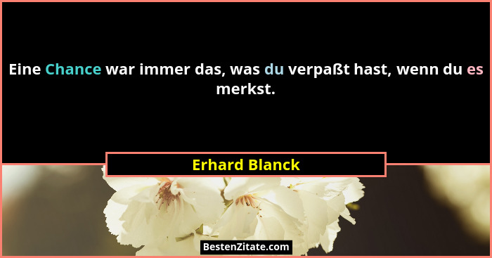 Eine Chance war immer das, was du verpaßt hast, wenn du es merkst.... - Erhard Blanck