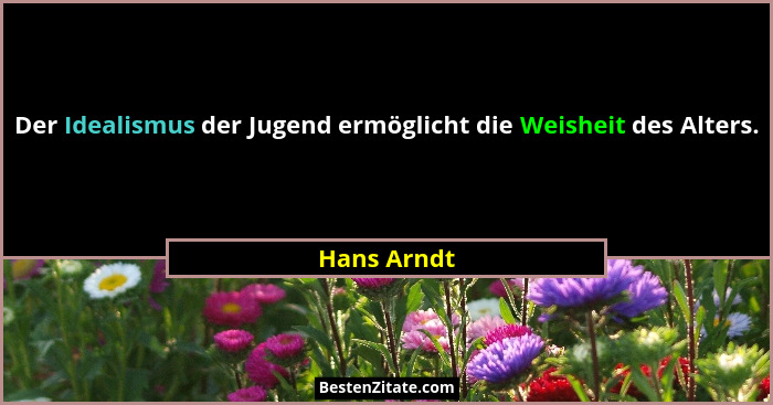 Der Idealismus der Jugend ermöglicht die Weisheit des Alters.... - Hans Arndt