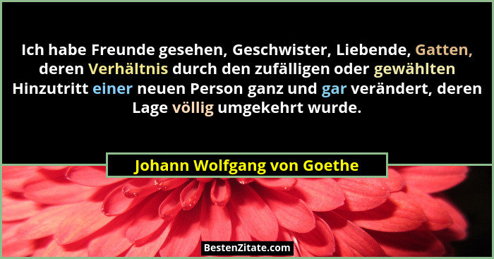 Ich habe Freunde gesehen, Geschwister, Liebende, Gatten, deren Verhältnis durch den zufälligen oder gewählten Hinzutritt... - Johann Wolfgang von Goethe