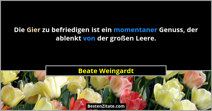 Die Gier zu befriedigen ist ein momentaner Genuss, der ablenkt von der großen Leere.... - Beate Weingardt
