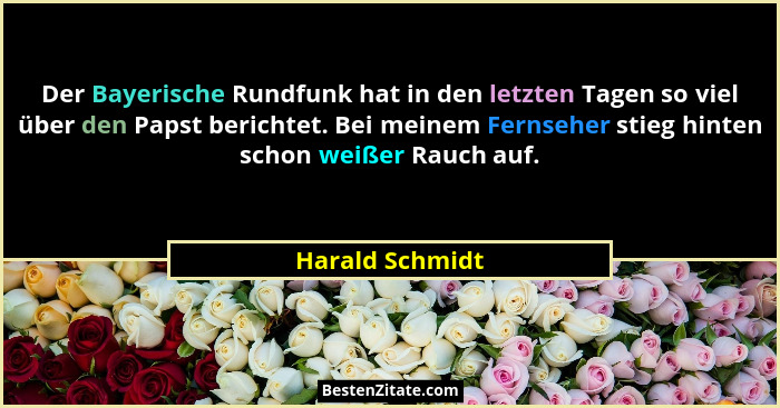 Der Bayerische Rundfunk hat in den letzten Tagen so viel über den Papst berichtet. Bei meinem Fernseher stieg hinten schon weißer Rau... - Harald Schmidt