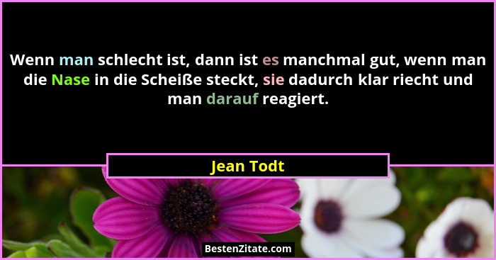 Wenn man schlecht ist, dann ist es manchmal gut, wenn man die Nase in die Scheiße steckt, sie dadurch klar riecht und man darauf reagiert.... - Jean Todt