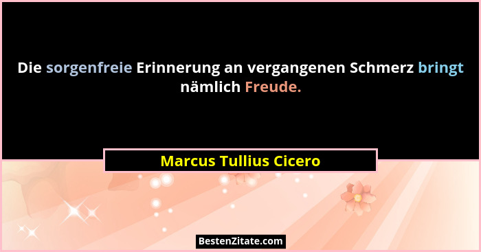 Die sorgenfreie Erinnerung an vergangenen Schmerz bringt nämlich Freude.... - Marcus Tullius Cicero