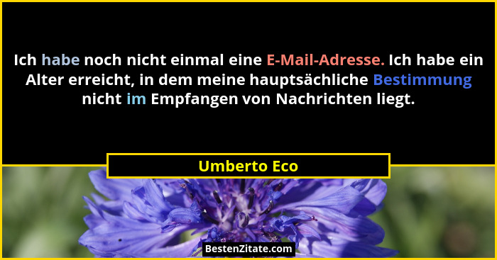 Ich habe noch nicht einmal eine E-Mail-Adresse. Ich habe ein Alter erreicht, in dem meine hauptsächliche Bestimmung nicht im Empfangen v... - Umberto Eco