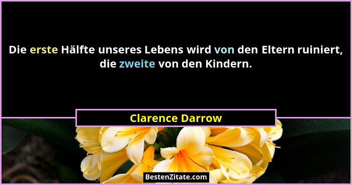 Die erste Hälfte unseres Lebens wird von den Eltern ruiniert, die zweite von den Kindern.... - Clarence Darrow