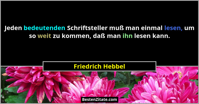 Jeden bedeutenden Schriftsteller muß man einmal lesen, um so weit zu kommen, daß man ihn lesen kann.... - Friedrich Hebbel