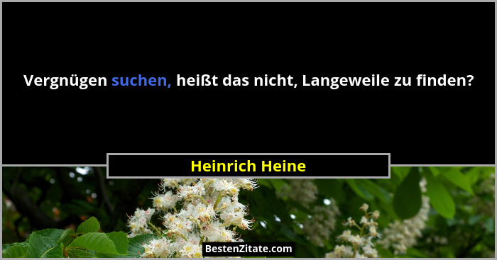 Vergnügen suchen, heißt das nicht, Langeweile zu finden?... - Heinrich Heine