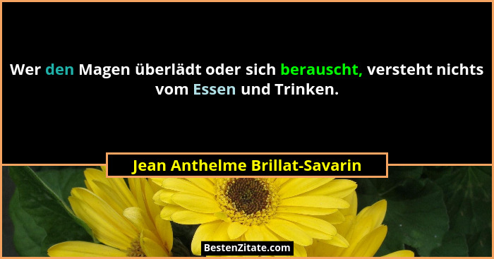 Wer den Magen überlädt oder sich berauscht, versteht nichts vom Essen und Trinken.... - Jean Anthelme Brillat-Savarin