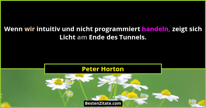 Wenn wir intuitiv und nicht programmiert handeln, zeigt sich Licht am Ende des Tunnels.... - Peter Horton