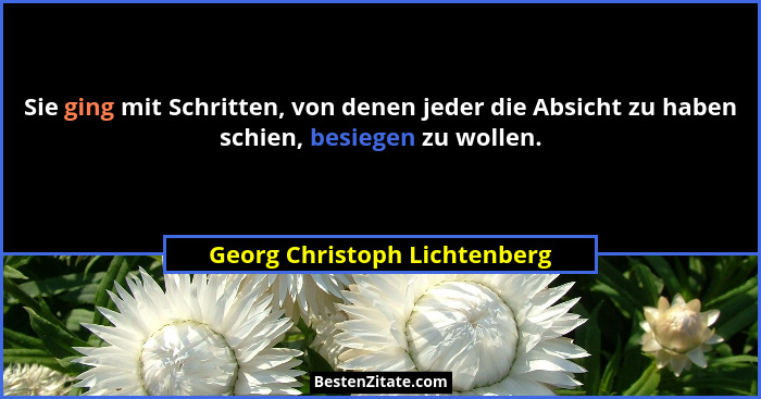 Sie ging mit Schritten, von denen jeder die Absicht zu haben schien, besiegen zu wollen.... - Georg Christoph Lichtenberg