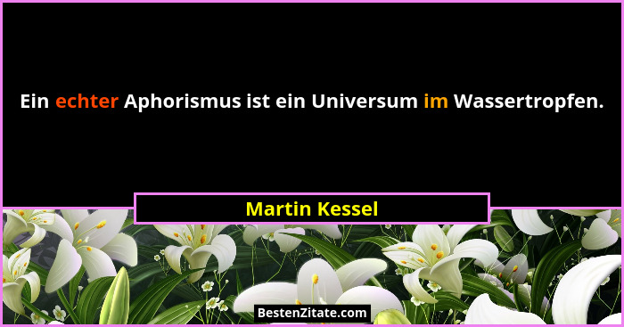 Ein echter Aphorismus ist ein Universum im Wassertropfen.... - Martin Kessel