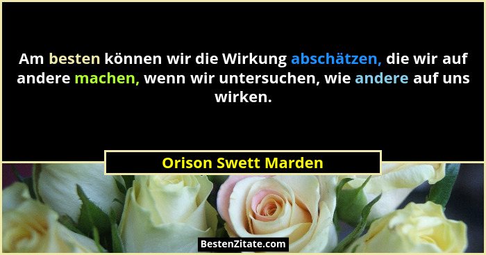 Am besten können wir die Wirkung abschätzen, die wir auf andere machen, wenn wir untersuchen, wie andere auf uns wirken.... - Orison Swett Marden